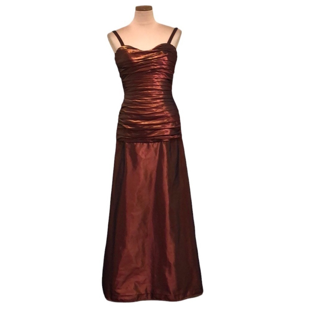 Badgley Mischka Gown Formal Maxi Dress Size 0 Bronze Copper Ruched